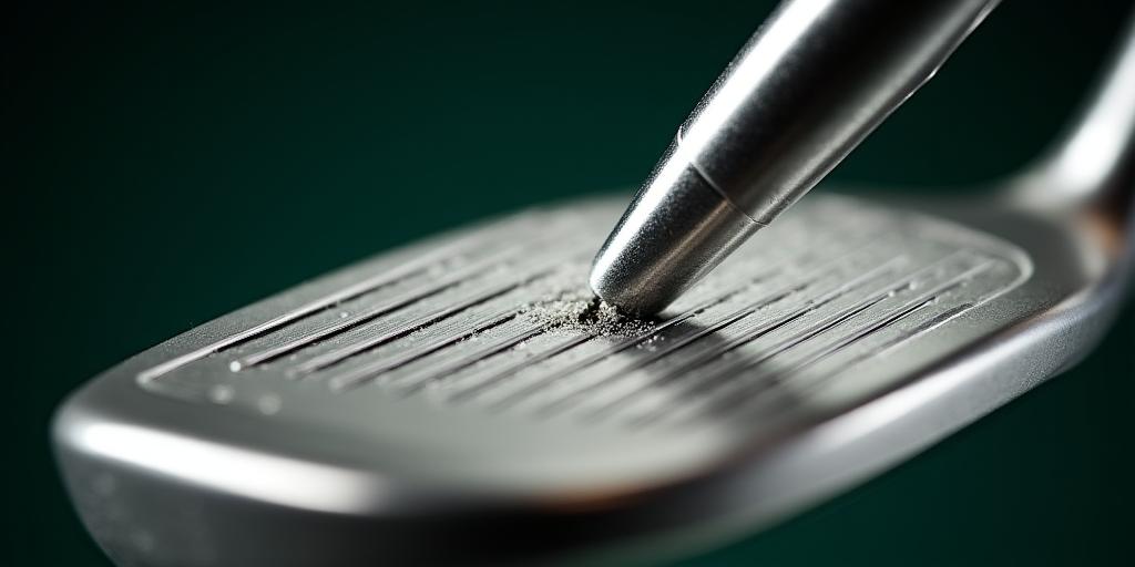 Gros plan sur le nettoyage des rainures d'un club de golf