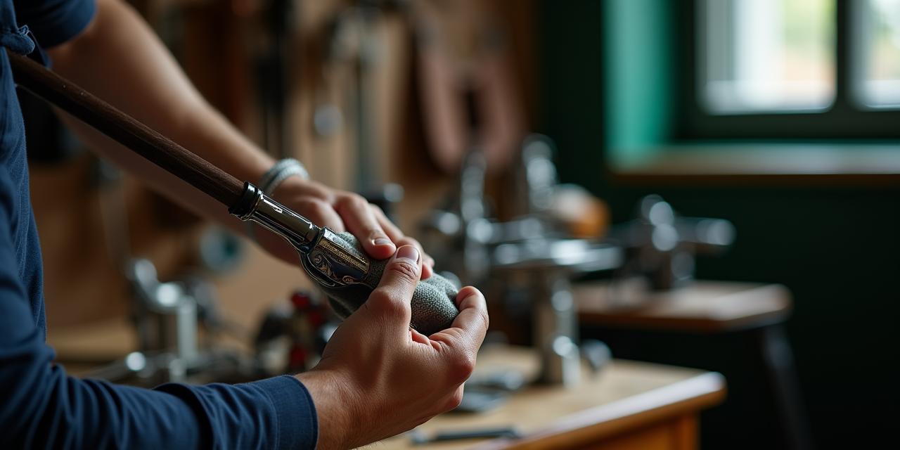 Artisan nettoyant un club de golf forgé dans l'atelier parisien